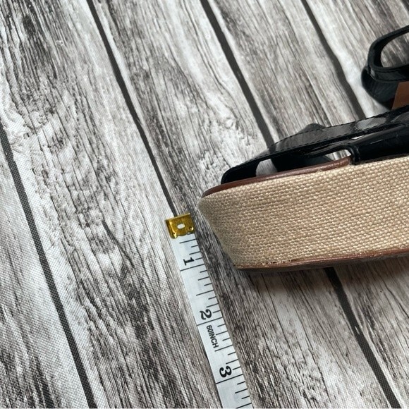 J. Crew Womens Patent Leather Canvas Wedge Sandals 7 Beige Black Made in Italy - Picture 13 of 13